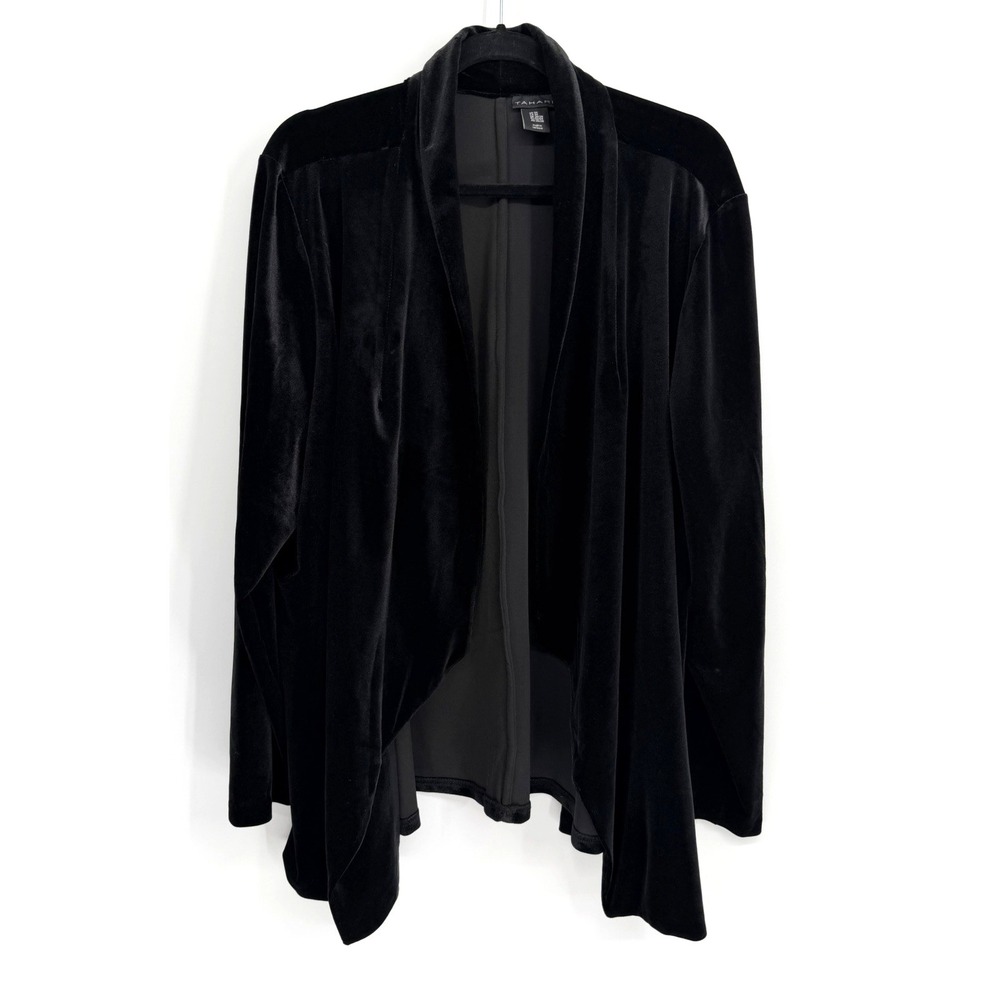 Tahari Black Velvet Open Front Long Sleeve Cardigan Top Plus Size 3X Gothic Glam